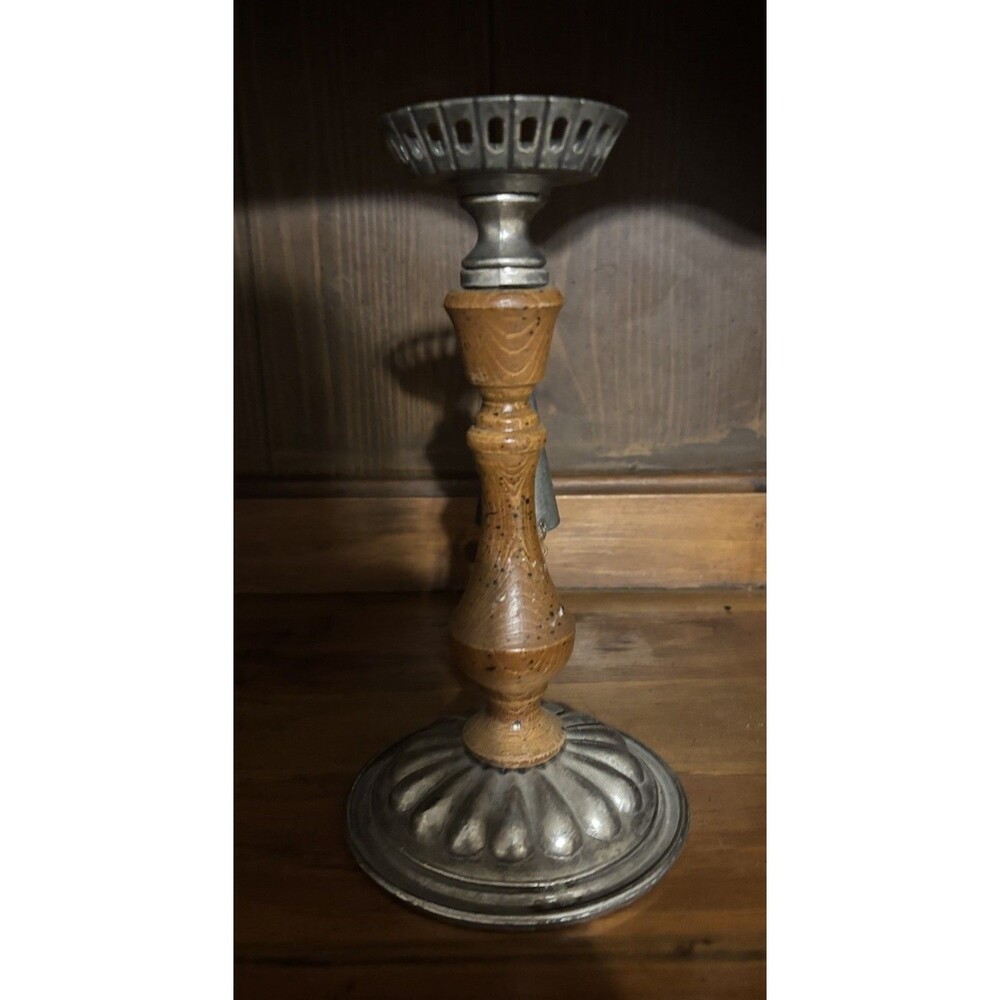 Vintage Dilly Wood and Cast Metal Candle Holder Chain Snuffer with Candle